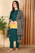 Plus Size Teal Green Pure Cotton Floral Embroidered Straight Suit Set